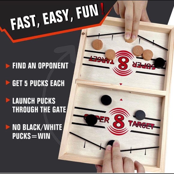 Brand New- Fast Sling Puck Game, Large Size 22" Wooden Board Games, 2 Players - Picture 2 of 5
